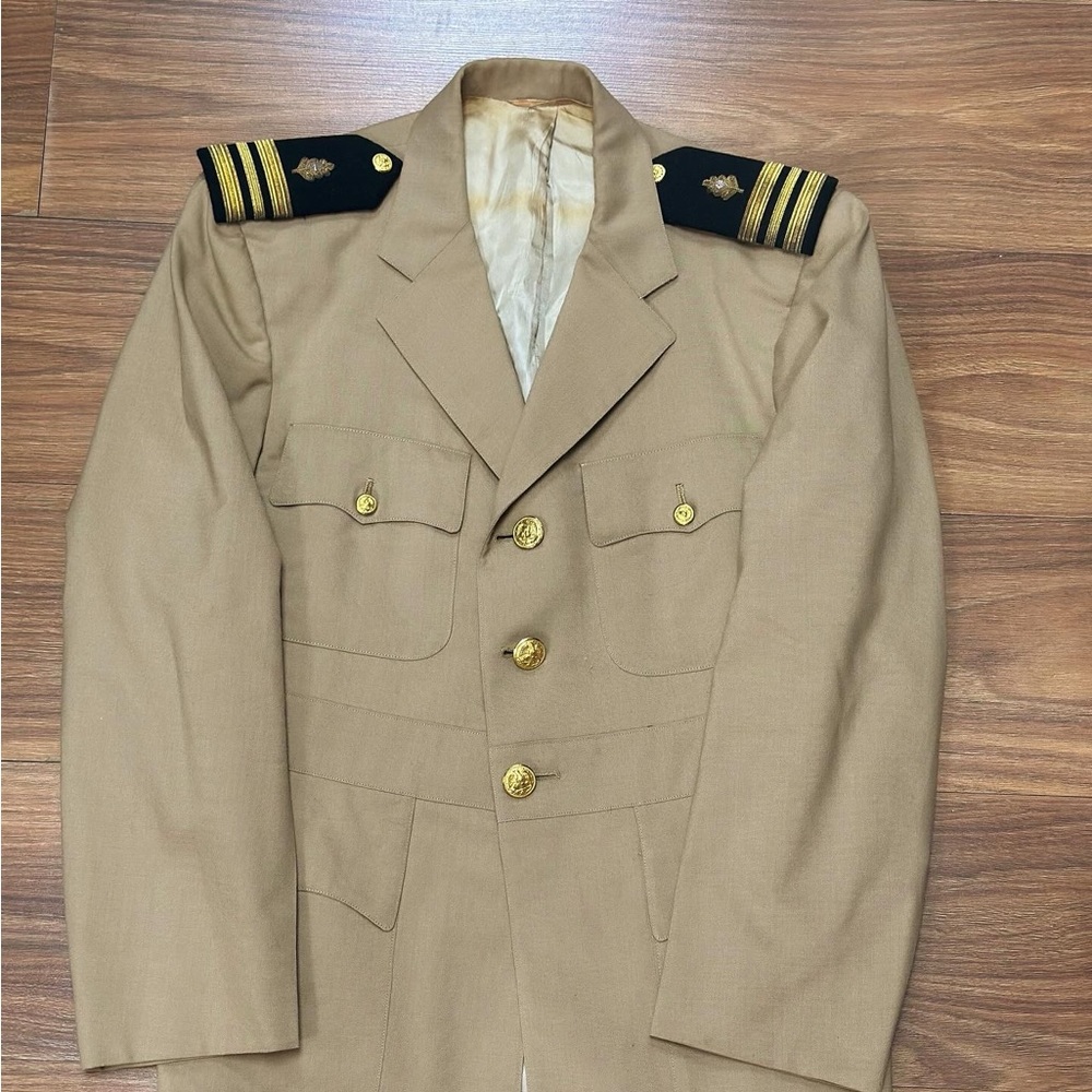 Vintage 1950s Khaki Military Uniform Jacket & Hat Fits Medium - Large Men